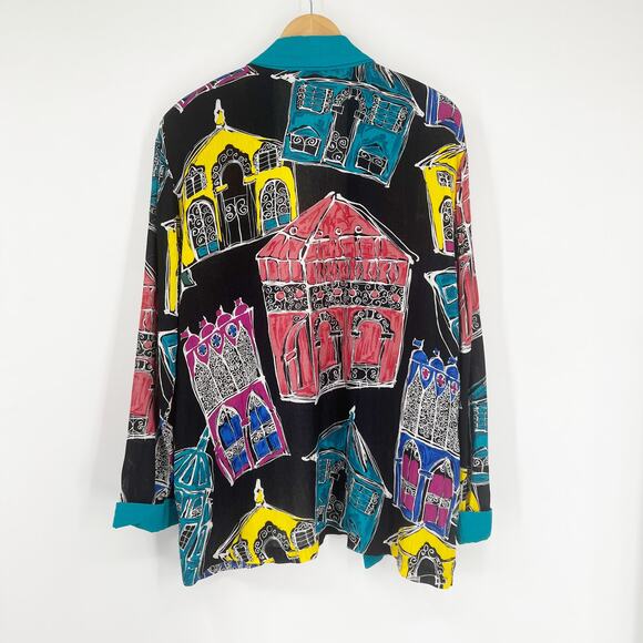 80s Vintage Essay by Sharon Anthony Bold Print Maximalist Blazer Large - Picture 2 of 6